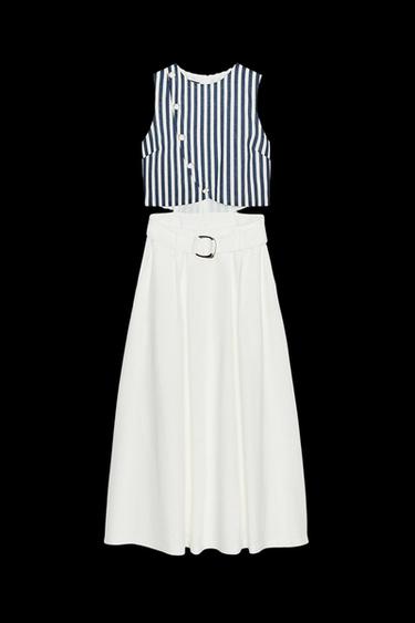 LANGES KOMBIKLEID MIT GÜRTEL AUS LEINEN - Cremefarben von Zara - Bild 0