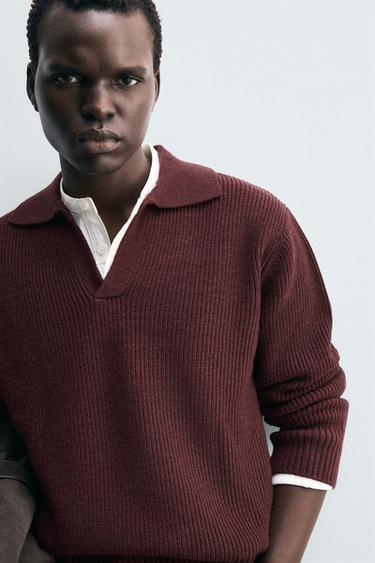 PURL KNIT POLO SHIRT - Burgundy by Zara - Image 5