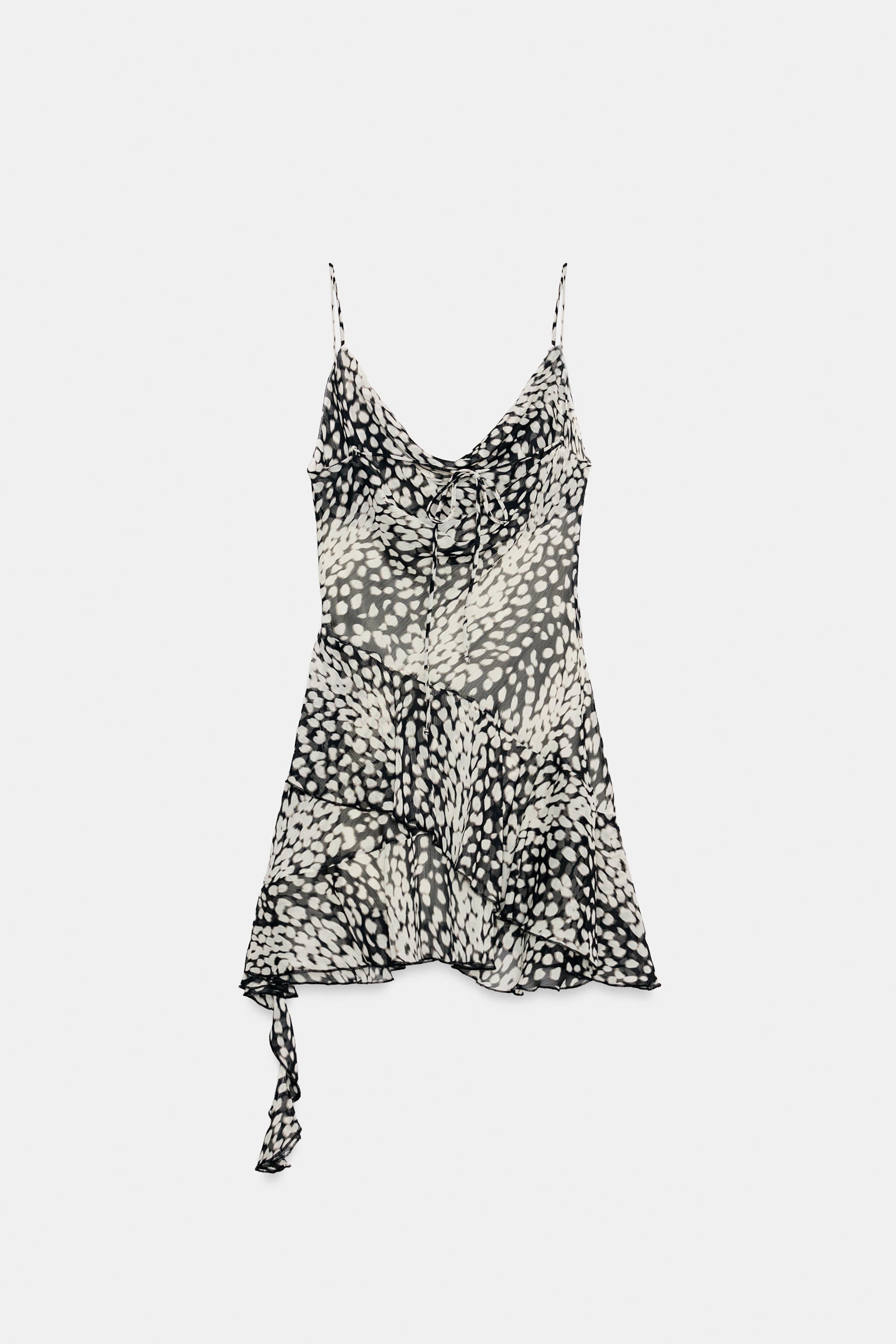 ANIMAL PRINT ASYMMETRICAL MINI DRESS — Black / White