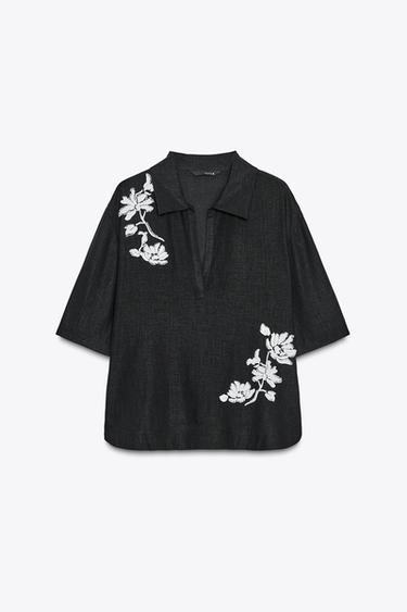 CAMISA BORDADOS ABALORIOS ZW COLLECTION - Negro / Blanco de Zara