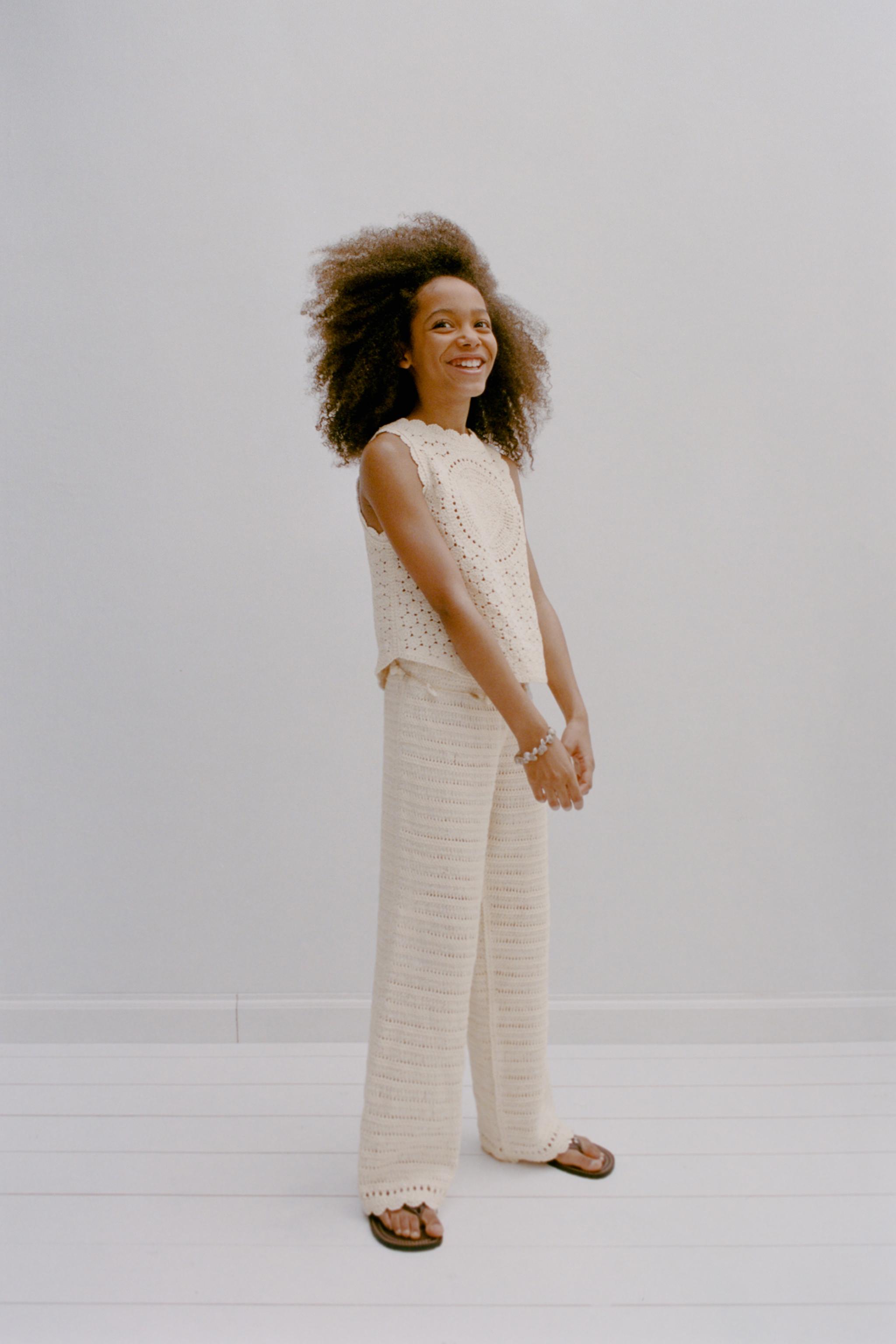 WIDE LEG CROCHET KNIT PANTS - Ecru | ZARA United States