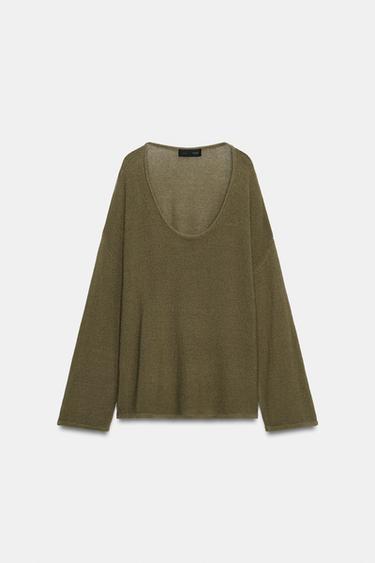 JERSEY PUNTO ESCOTE REDONDO - Khaki de Zara