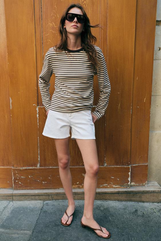 STRIPED LONG SLEEVE T-SHIRT - Brown Stripes de Zara - Imagen 0