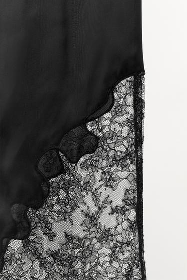 PANTALON SATINÉ AVEC DÉTAILS EN DENTELLE - Noir de Zara - Image 5