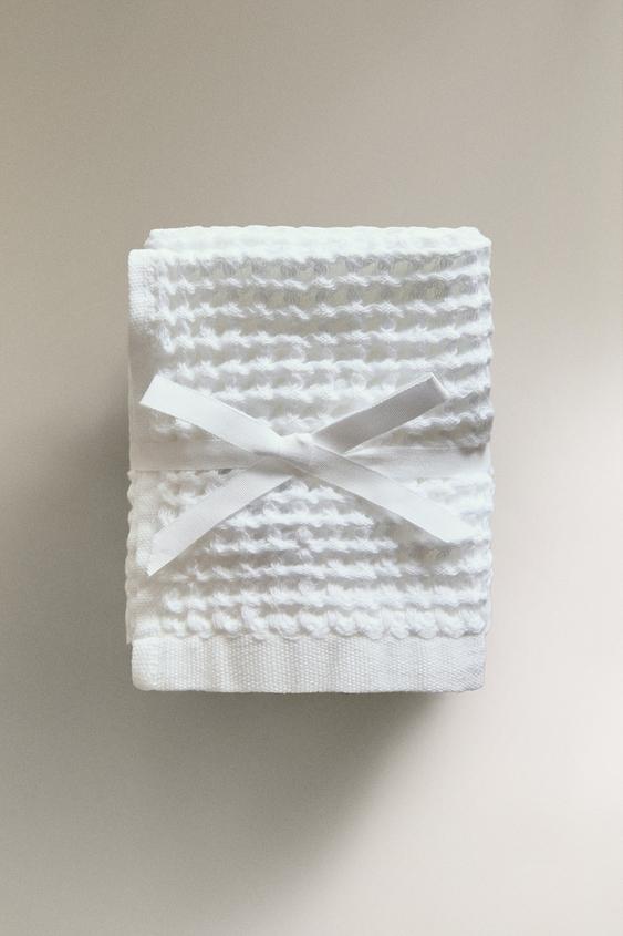 WAFFLE COTTON GUEST TOWEL 3-PACK - White by Zara - Image 0