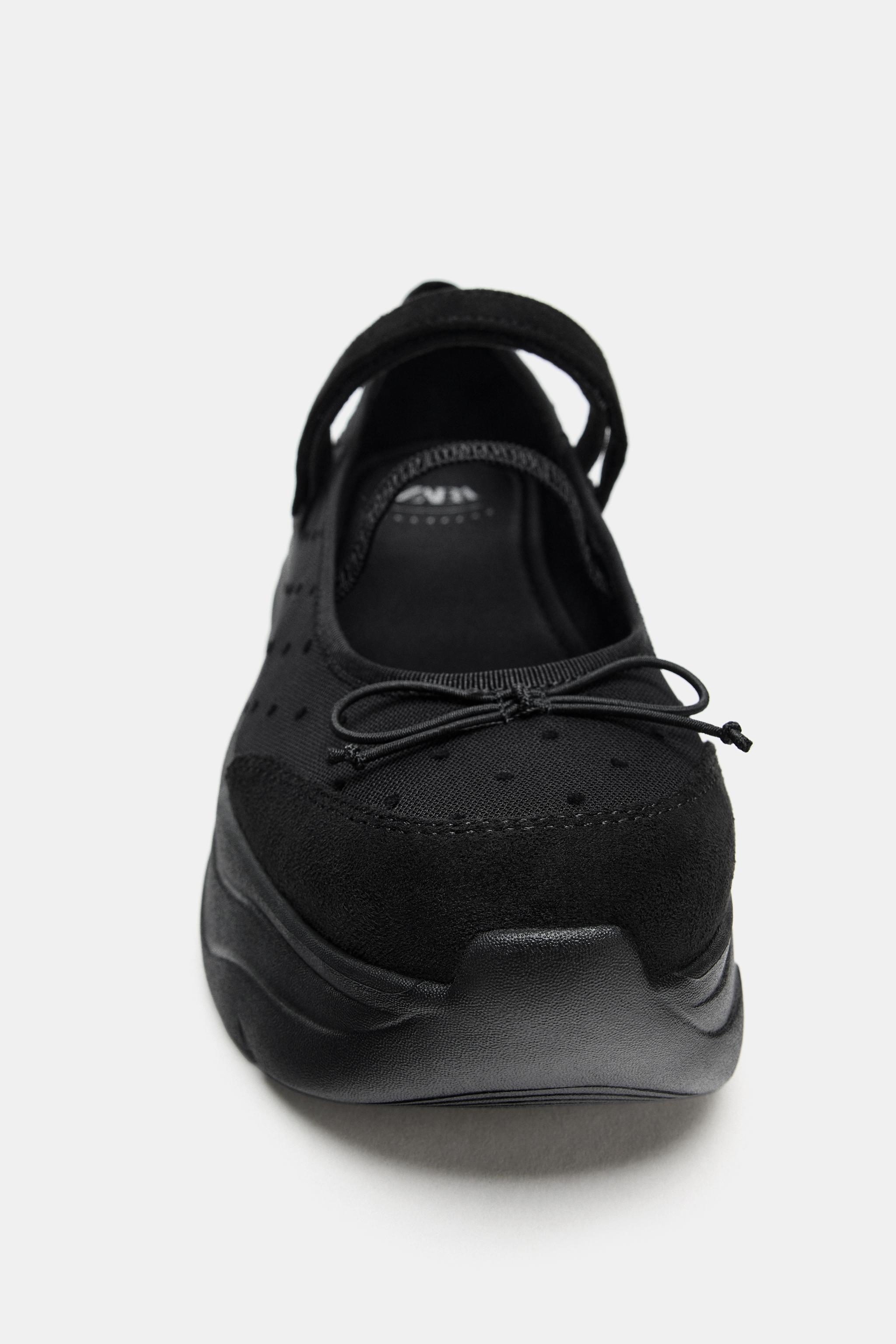 【ZARA】ザラ 36 チャンキーバレエシューズ リボンディテール ドット 黒 チャンキーバレエシューズ リボンディテール - ブラック | ZARA Japan