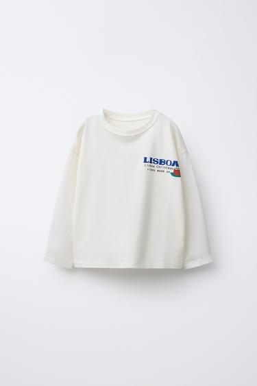 T-SHIRT COM ESTAMPADO DE MENSAGEM CIDADE LISBOA - Cru da Zara - Imagem 0