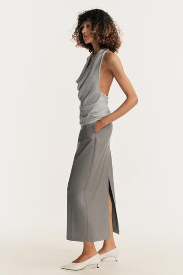 METALLIC THREAD HALTER KNIT TOP - Silver by Zara