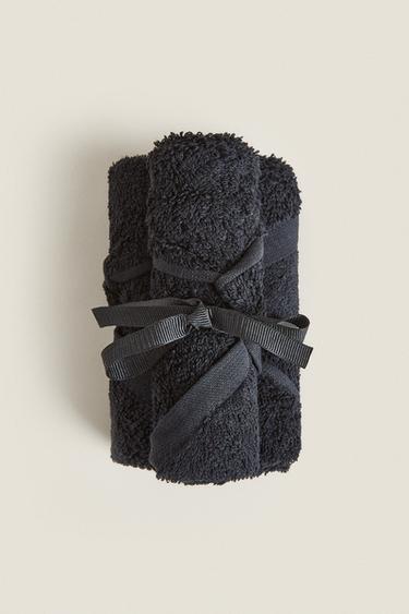 PACK OF COTTON HAND TOWELS (PACK OF 3) - Black by Zara