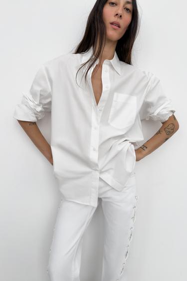 CHEMISE OVERSIZE EN POPELINE - Blanc de Zara