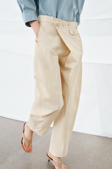 PANTALÓN CRUZADO BOTONES ZW COLLECTION - Tostado claro de Zara
