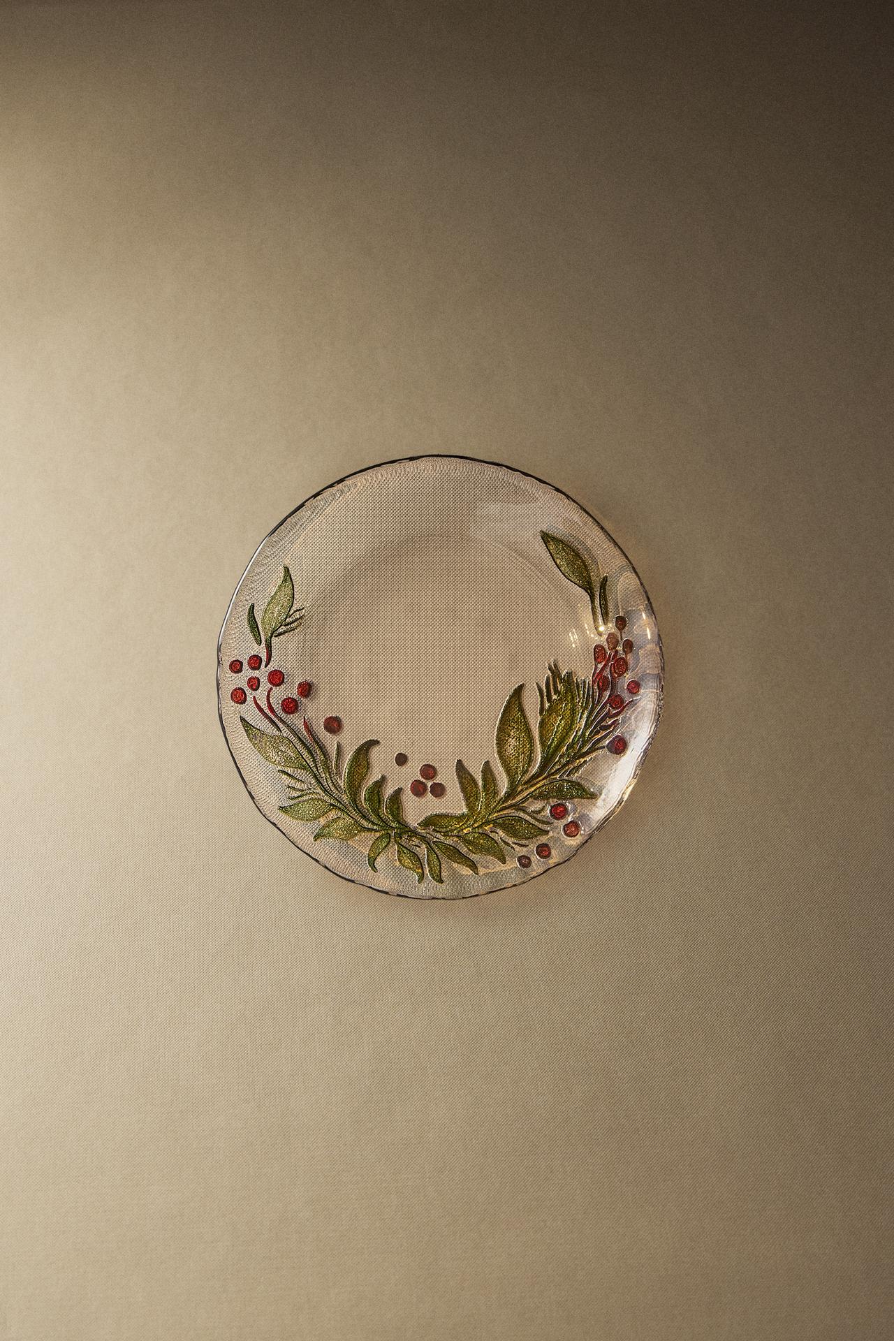 CHRISTMAS GARLAND GLASS SIDE PLATE — Green
