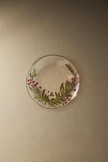 CHRISTMAS GARLAND GLASS SIDE PLATE — Green 1