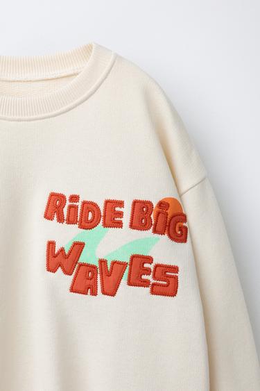 EMBROIDERED SLOGAN SWEATSHIRT - Ecru by Zara - Image 2