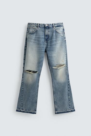 RIPPED FLARE FIT JEANS - Mid-blue by Zara