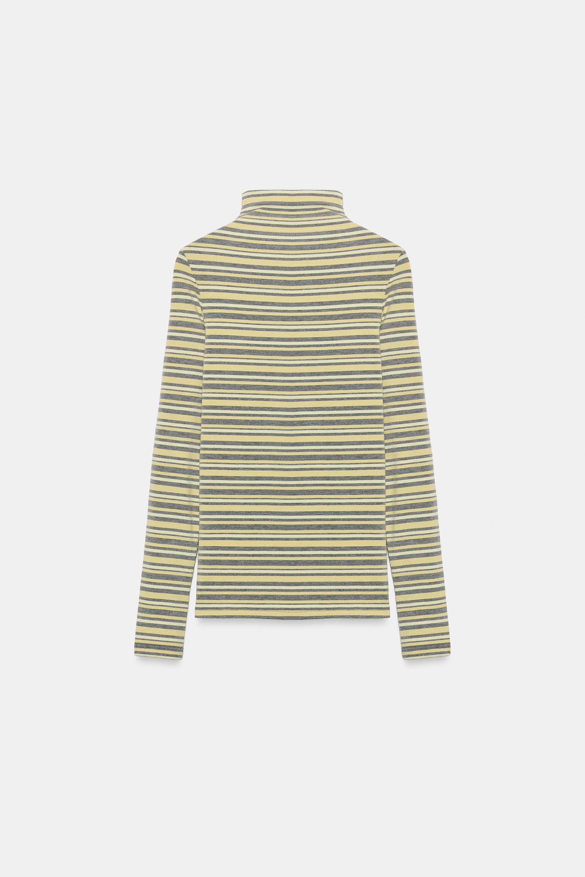 STRIPED MOCK NECK T-SHIRT