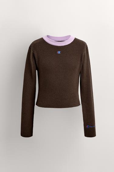 PULL CANNELÉ COL CONTRASTE CHAMPION ® X ZARA - Marron chocolat de Zara
