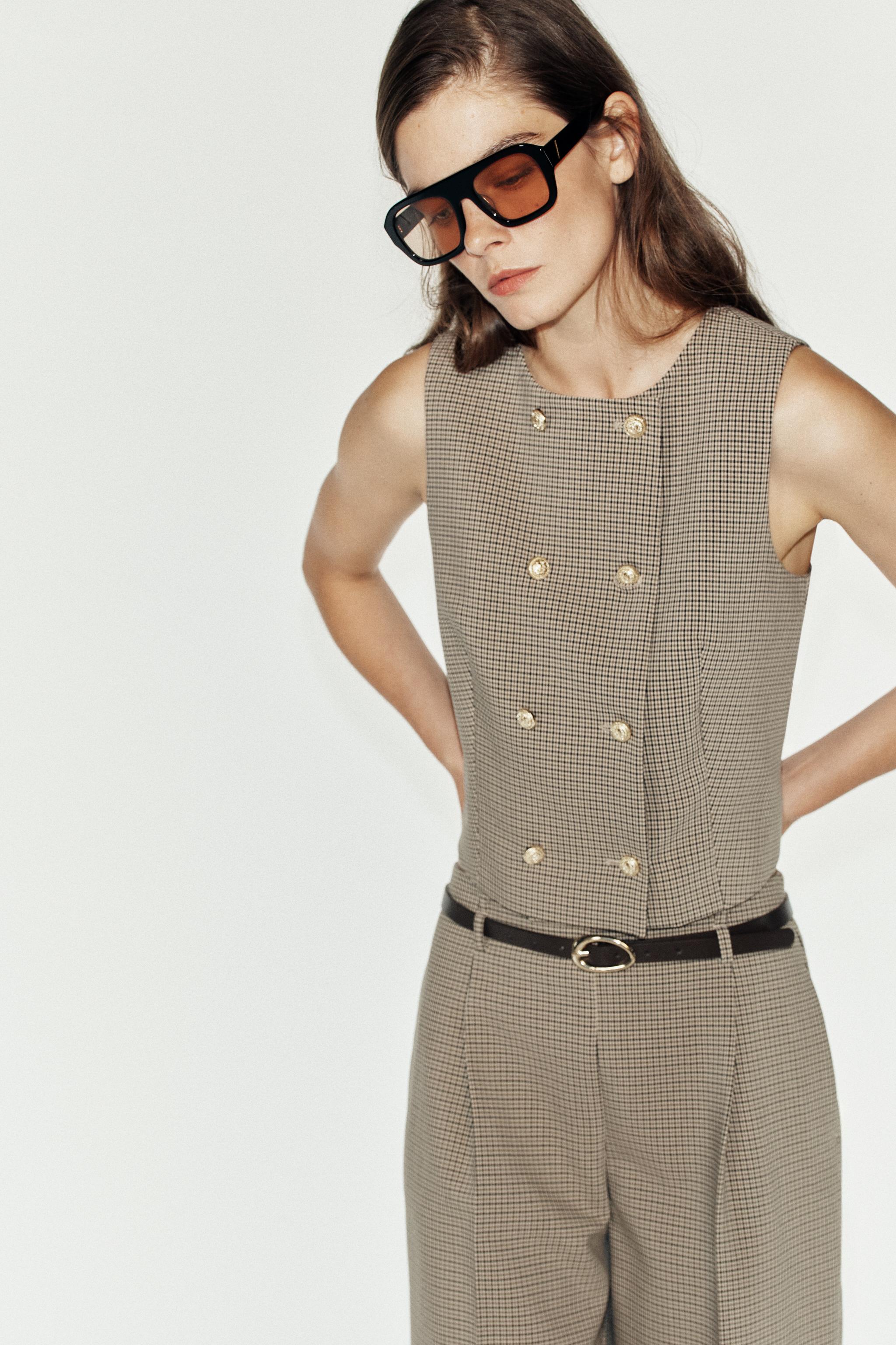 Женские жилеты Zara CHECKED CROPPED VEST — фото 4