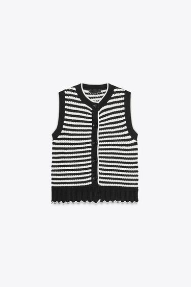 TOP GILET EN MAILLE RAYURES - Bleu marine / Blanc de Zara - Image 3