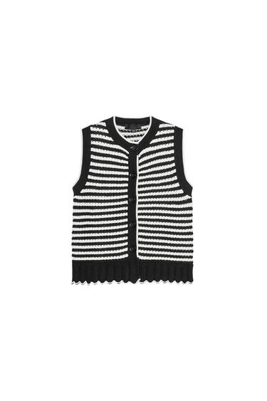 Zara STRIPED KNIT VEST TOP - Navy / White
