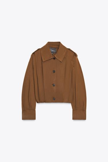 CHAQUETA PLIEGUES TRABILLAS ZW COLLECTION - Chocolate de Zara - Imagen 0