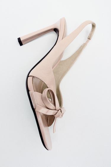 LEATHER HEELED MULES WITH BOW - Pink by Zara
