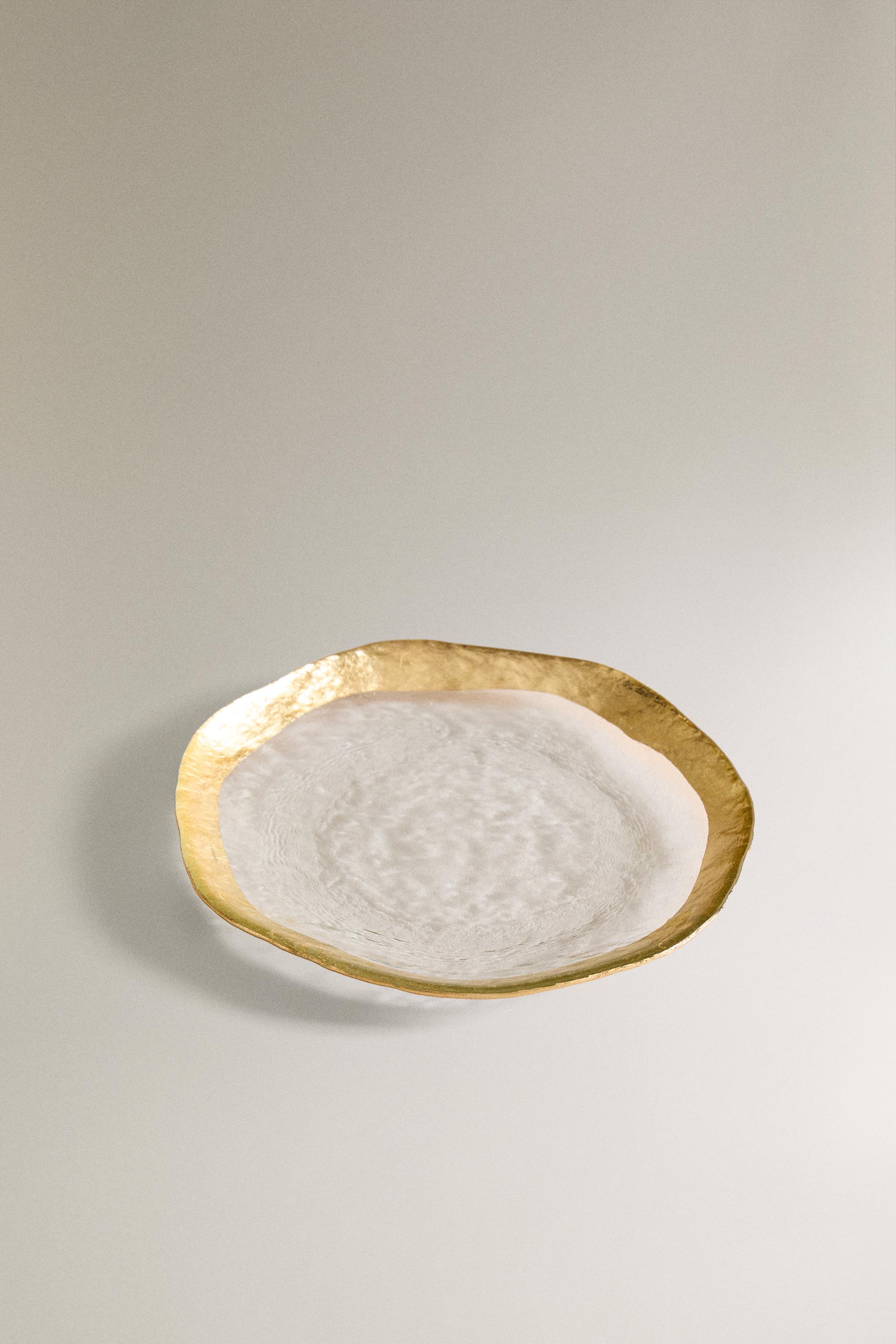 GLASS SIDE PLATE WITH RIM — Gold