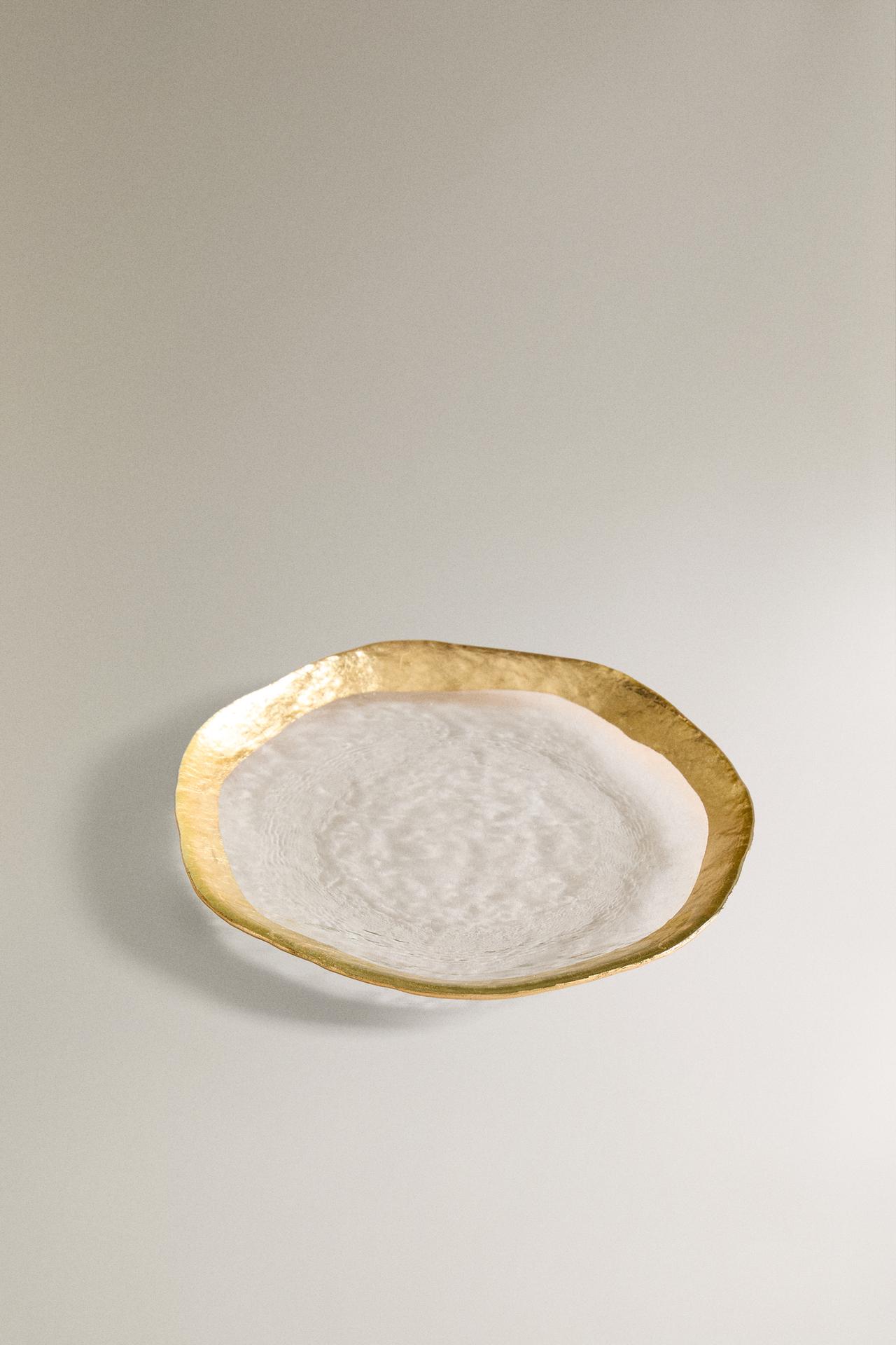 GLASS SIDE PLATE WITH RIM — Gold