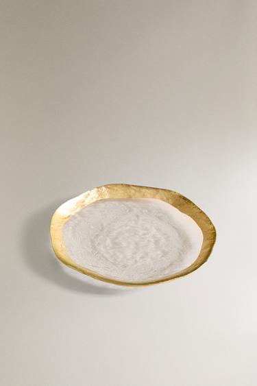 GLASS SIDE PLATE WITH RIM - Gold by Zara - Image 1