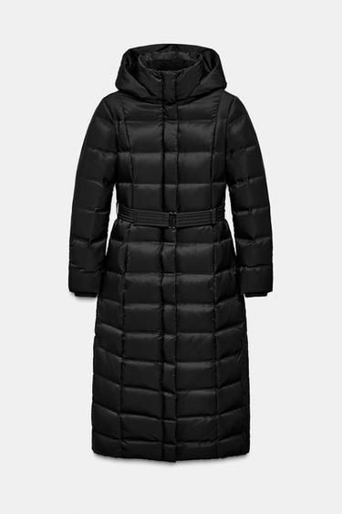 PLUMÍFERO CAPUCHA CINTURÓN WATER REPELLENT WINDPROOF - Negro de Zara