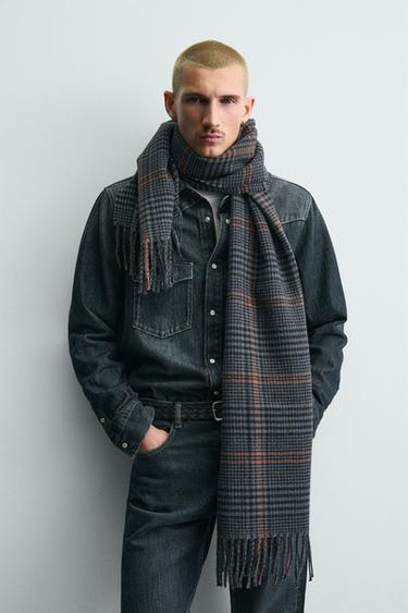 BUFANDA CUADROS FLECOS - Gris oscuro de Zara - Imagen 0