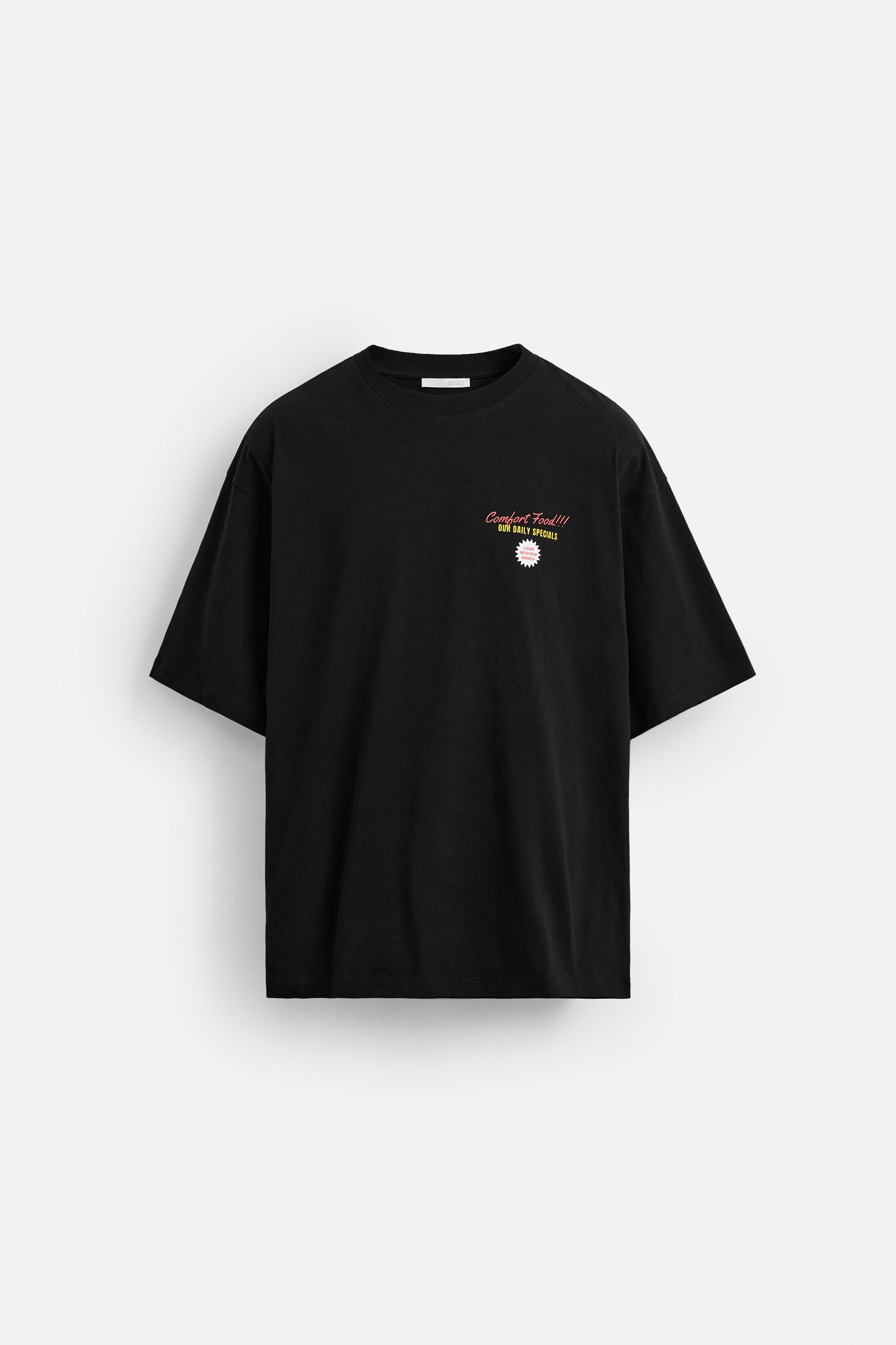 CONTRAST PRINTED T-SHIRT - Black | ZARA New Zealand