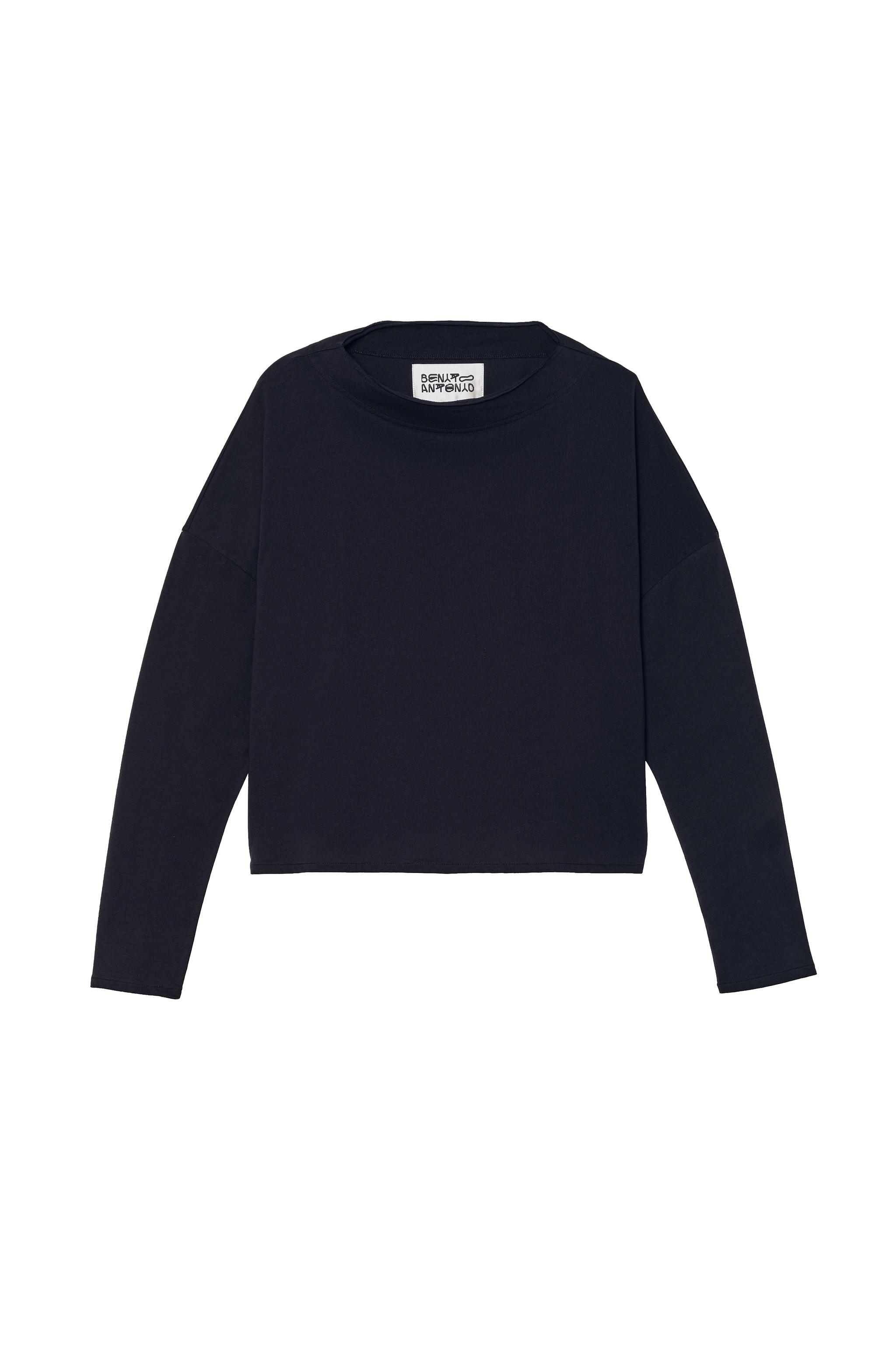 LONG SLEEVE CROPPED T-SHIRT — Navy blue