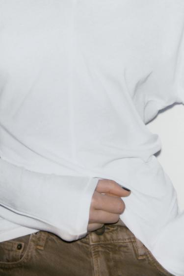 COTTON V-NECK T-SHIRT - White by Zara - Image 4