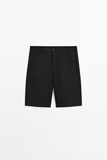 Zara 100% linen short Bermuda shorts - Black
