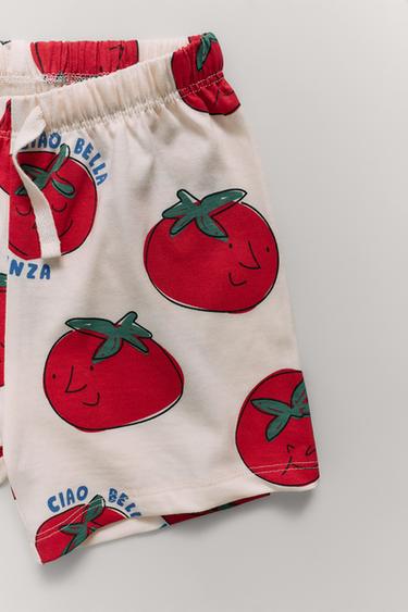 Zaras 2–6 ÅR/ PYJAMAS T-SHIRT OCH SHORTS MED TOMATER - Naturfärg