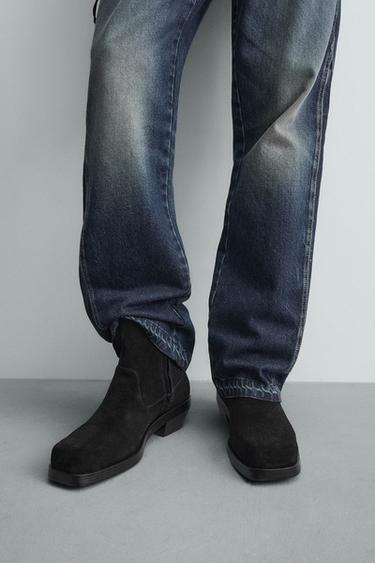 BOTTES EN CUIR COW-BOY - Noir de Zara