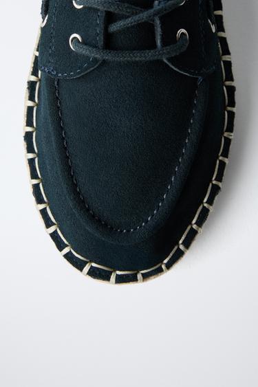 CHAUSSURES BATEAU JUTE CROÛTE DE CUIR - Bleu marine de Zara - Image 4
