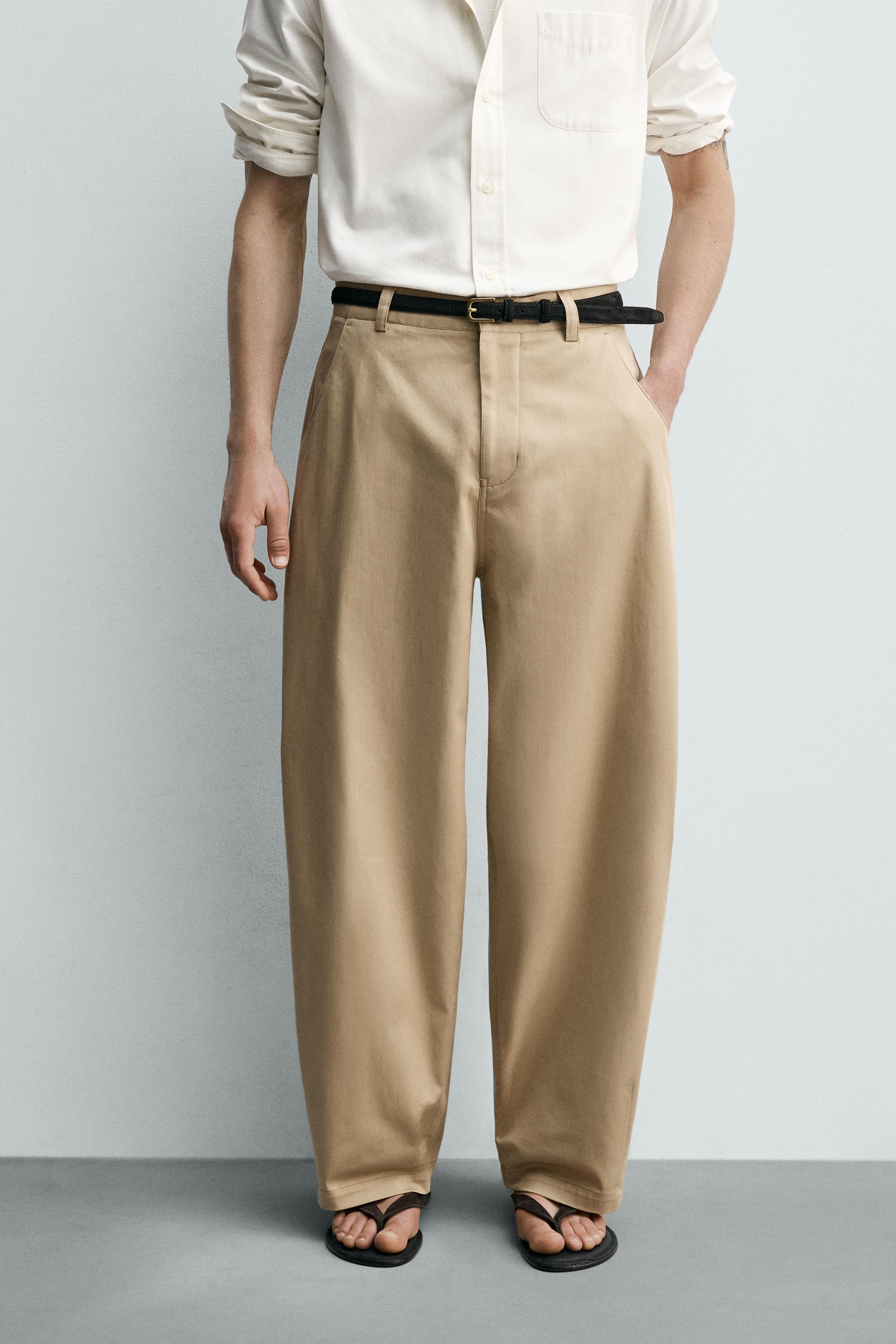 WIDE-LEG CROPPED TROUSERS — Beige