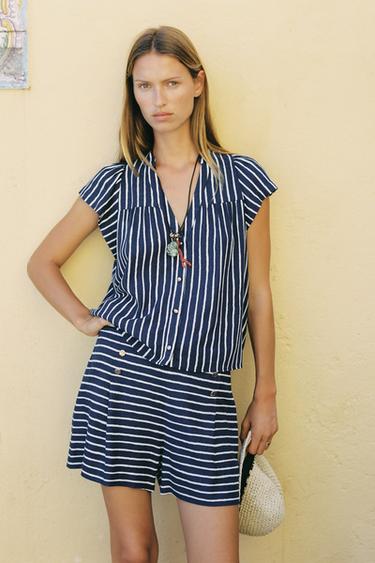 STRIPED LINEN BLEND SHIRT - Blue/White by Zara - Image 1