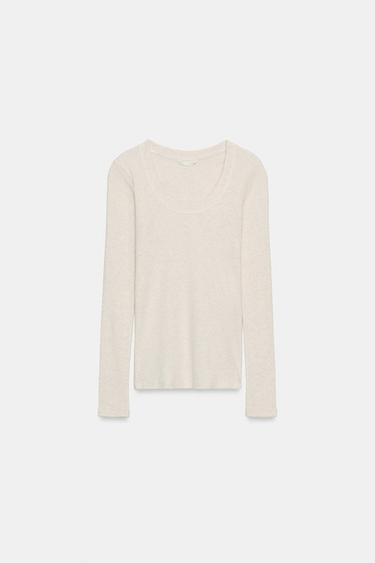 LONG SLEEVE RIBBED T-SHIRT - Grey marl by Zara