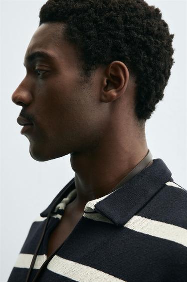 STRIPED JACQUARD POLO SHIRT - Navy blue by Zara - Image 6