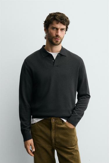 POLO PUNTO 100% LANA - Gris oscuro de Zara