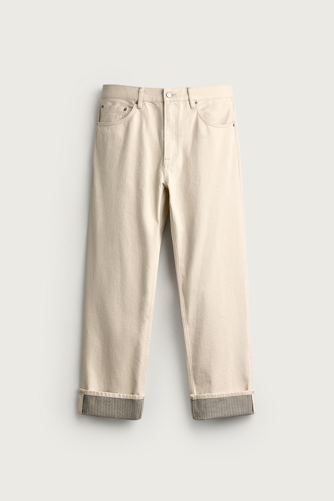 Contrast Cuff Straight Fit Jeans — Ecru