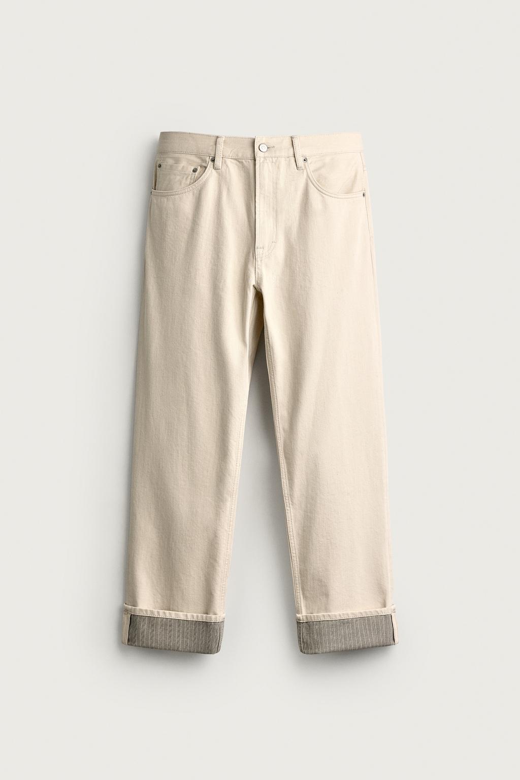 CONTRAST TURN-UP STRAIGHT-LEG JEANS