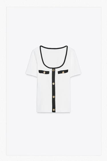 Zara CONTRAST TRIM T-SHIRT - White
