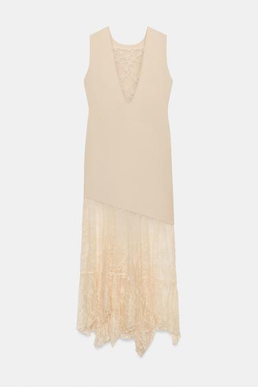 فستان محاك ممزوج بالدانتيل - خَام الخاص بـ Zara