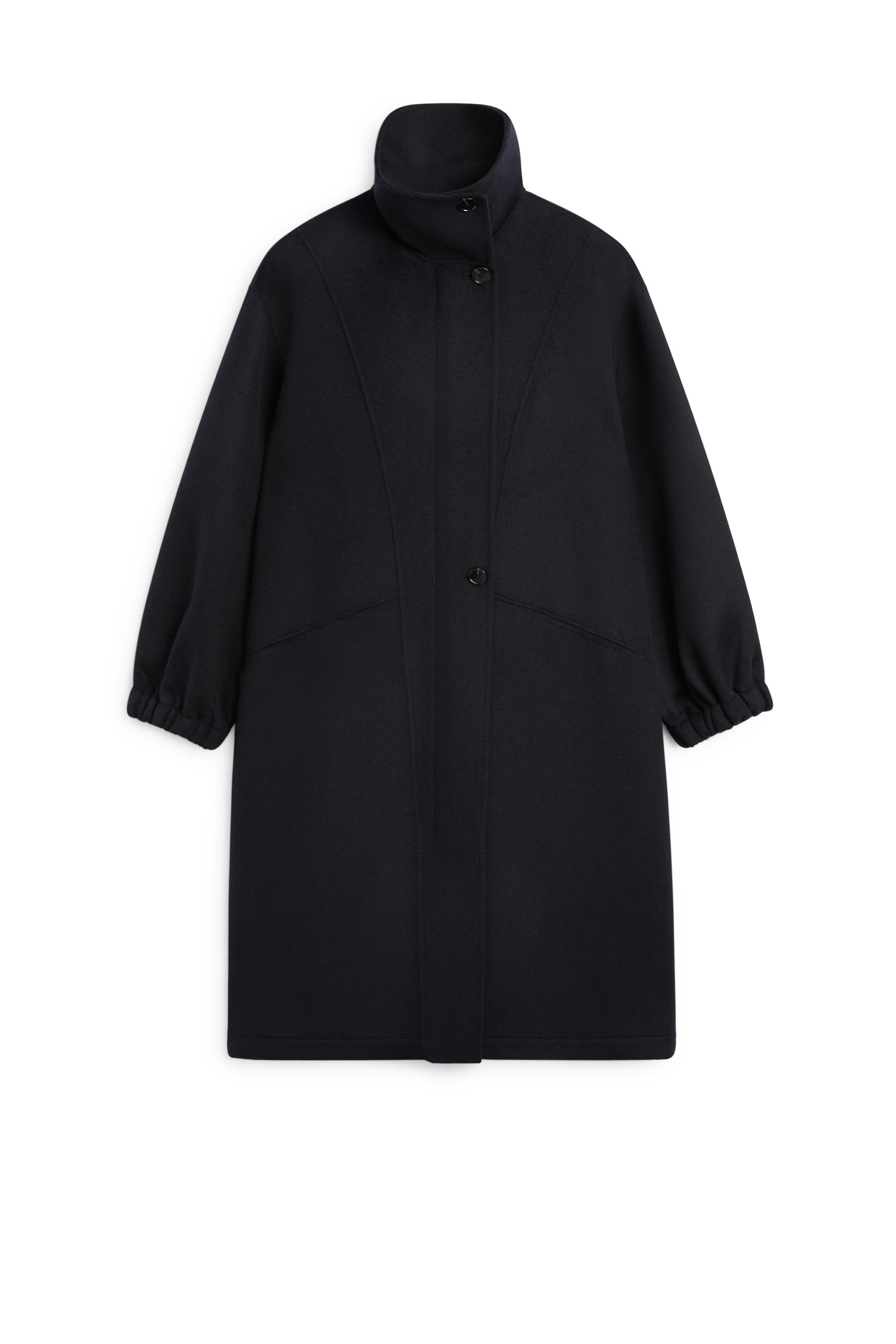 Long wool-blend coat with high collar - Navy blue | ZARA United States
