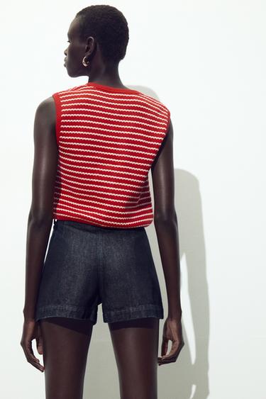 TOP GILET JACQUARD BOUTONS - Blanc / Rouge de Zara - Image 4