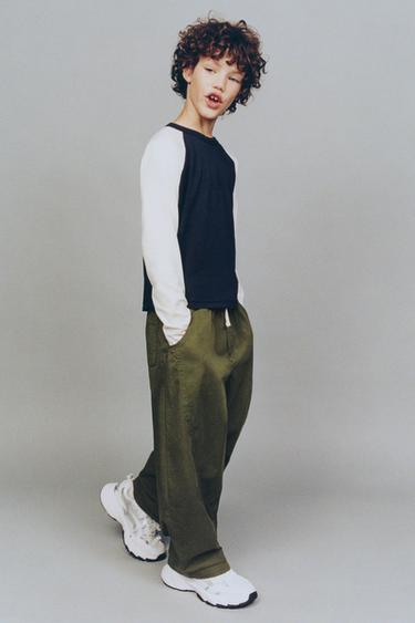 BALLONBROEK MET SNIJDETAILS - kaki-mid van Zara